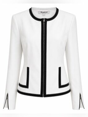 Nygård Collection White Zip Jacket Black Trim Size 12